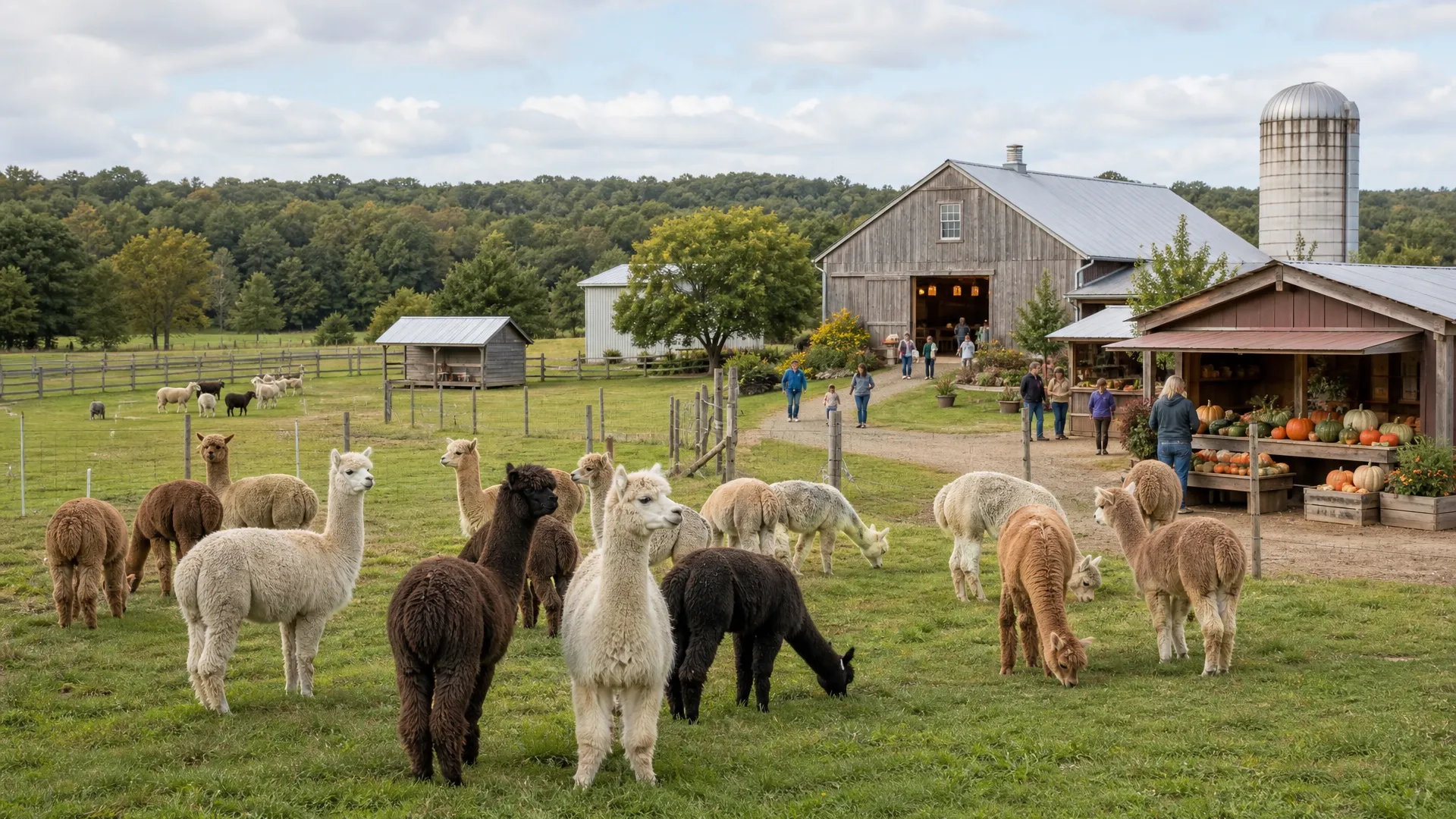 Visitors meeting alpacas during a supervised farm experience