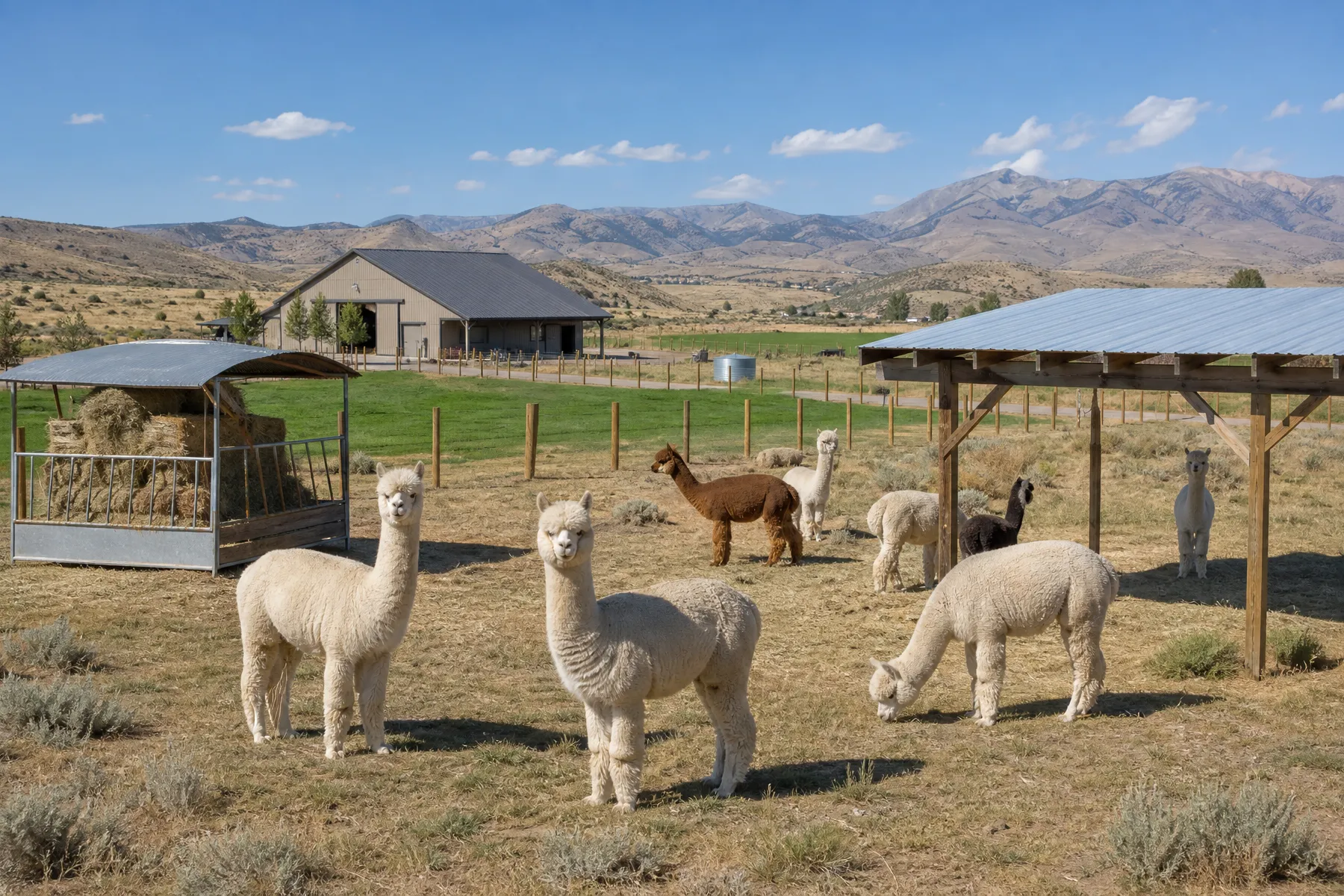 Alpacas on an open farm in a dry sunny climate