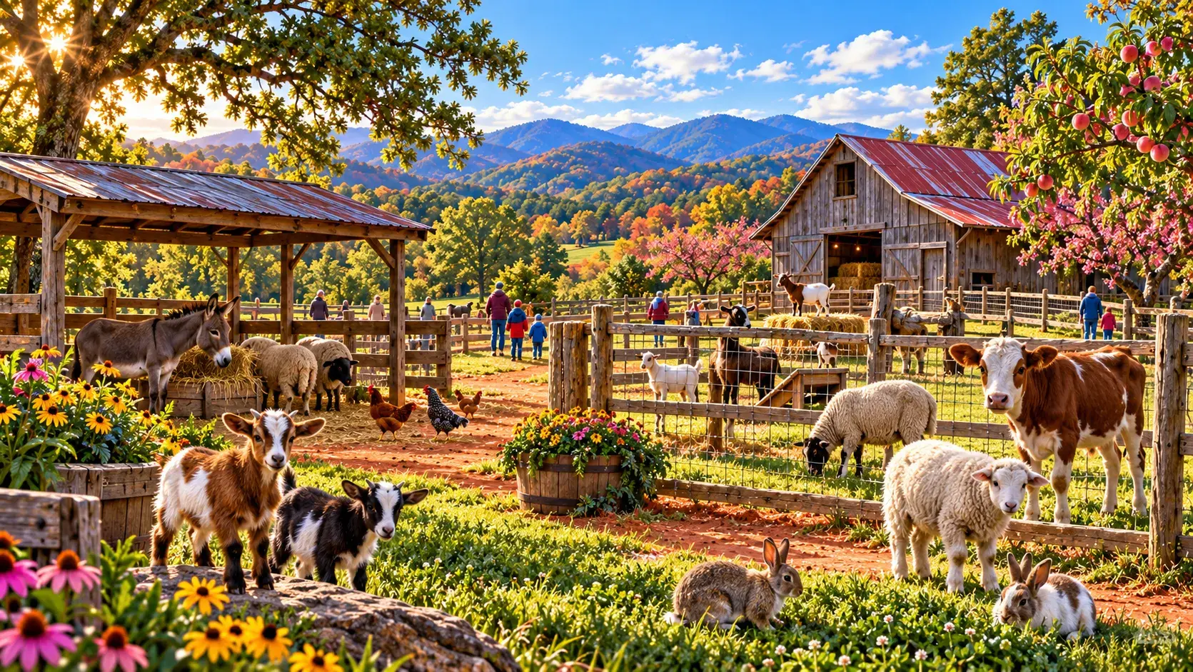 Goats, sheep, rabbits, a calf, and other animals at a Georgia petting farm