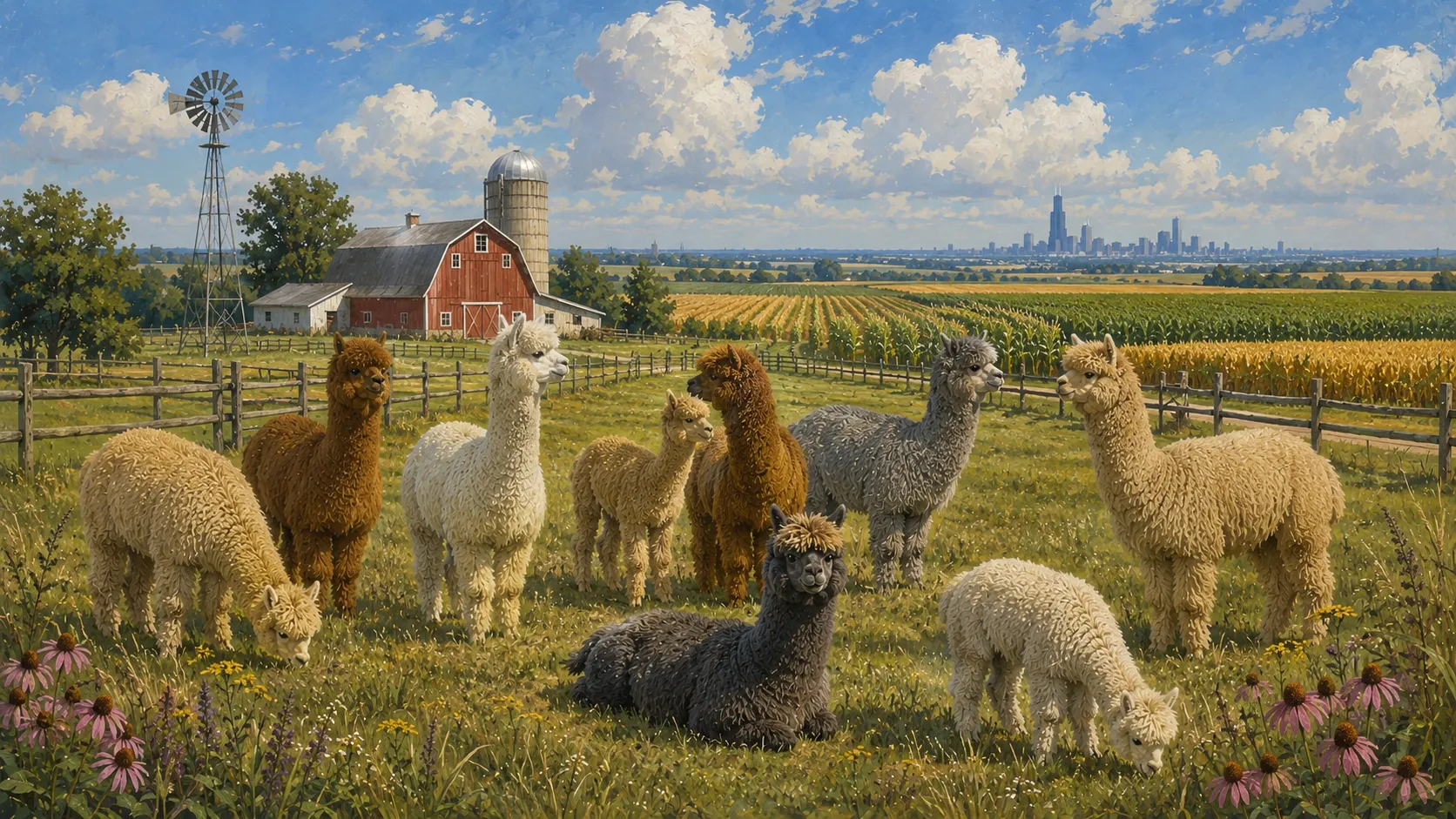 Illustration representing alpaca farms in Illinois