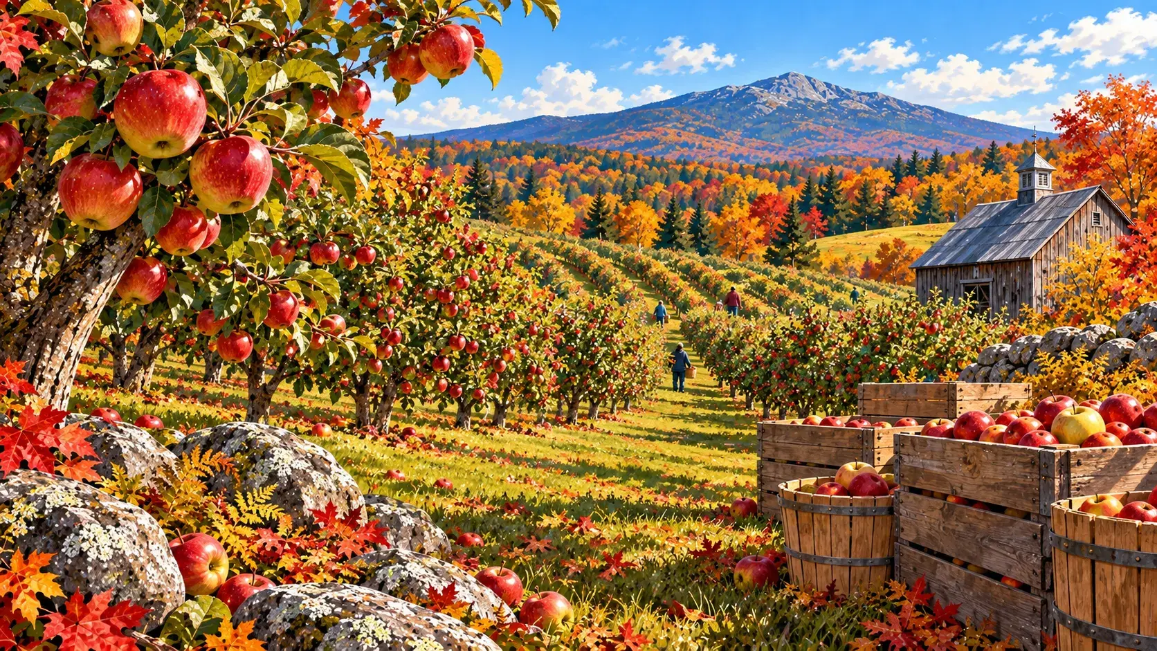 Apple orchard in New Hampshire during the fall harvest