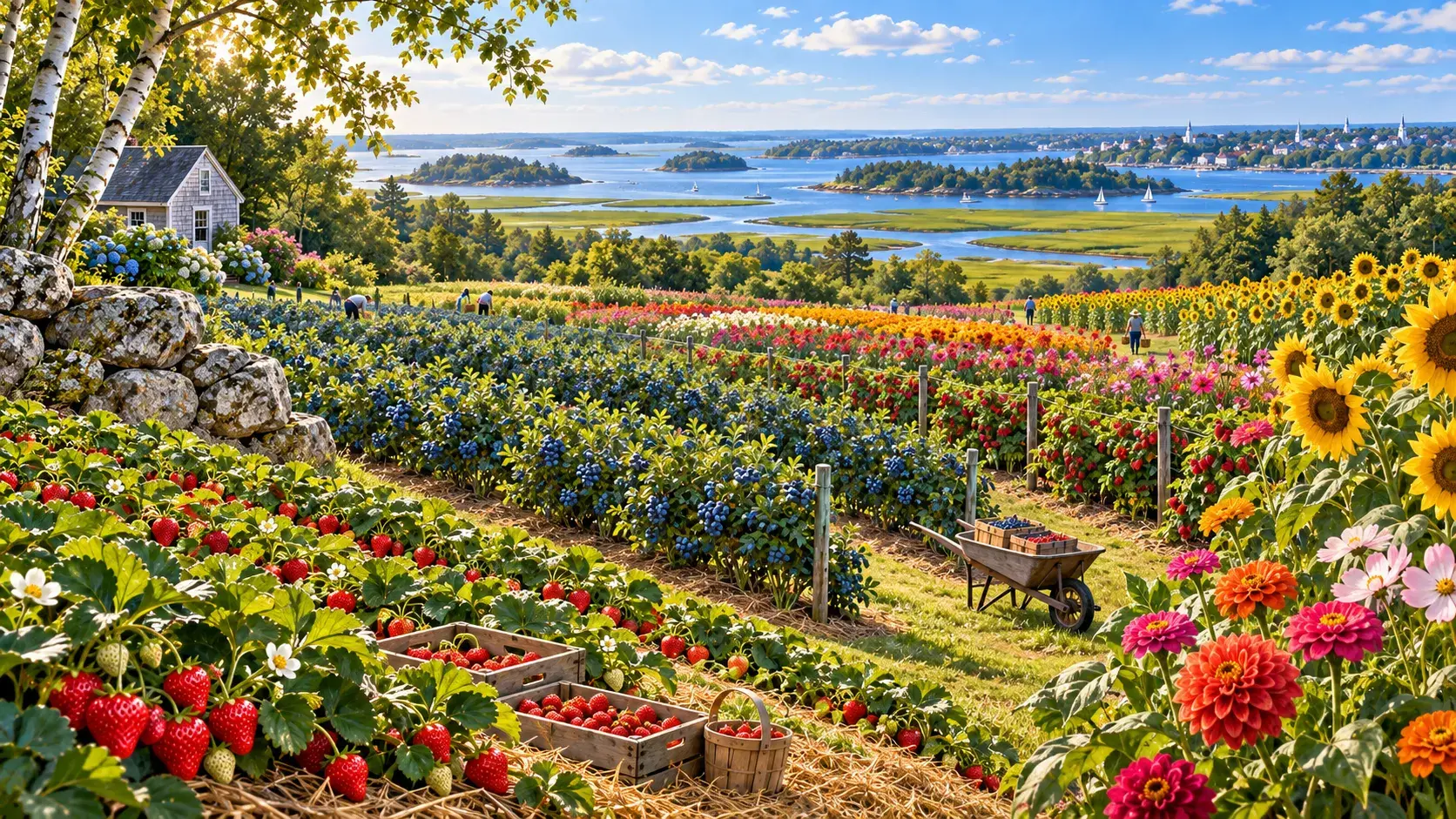 New Hampshire U-pick fields with berries and flowers