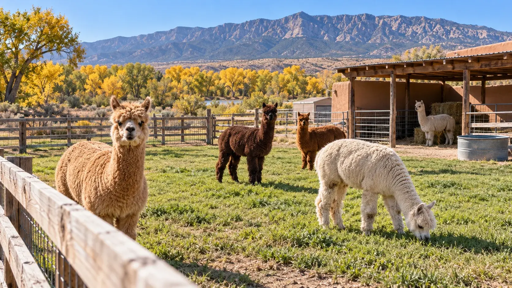 Illustrative New Mexico alpaca farm scene