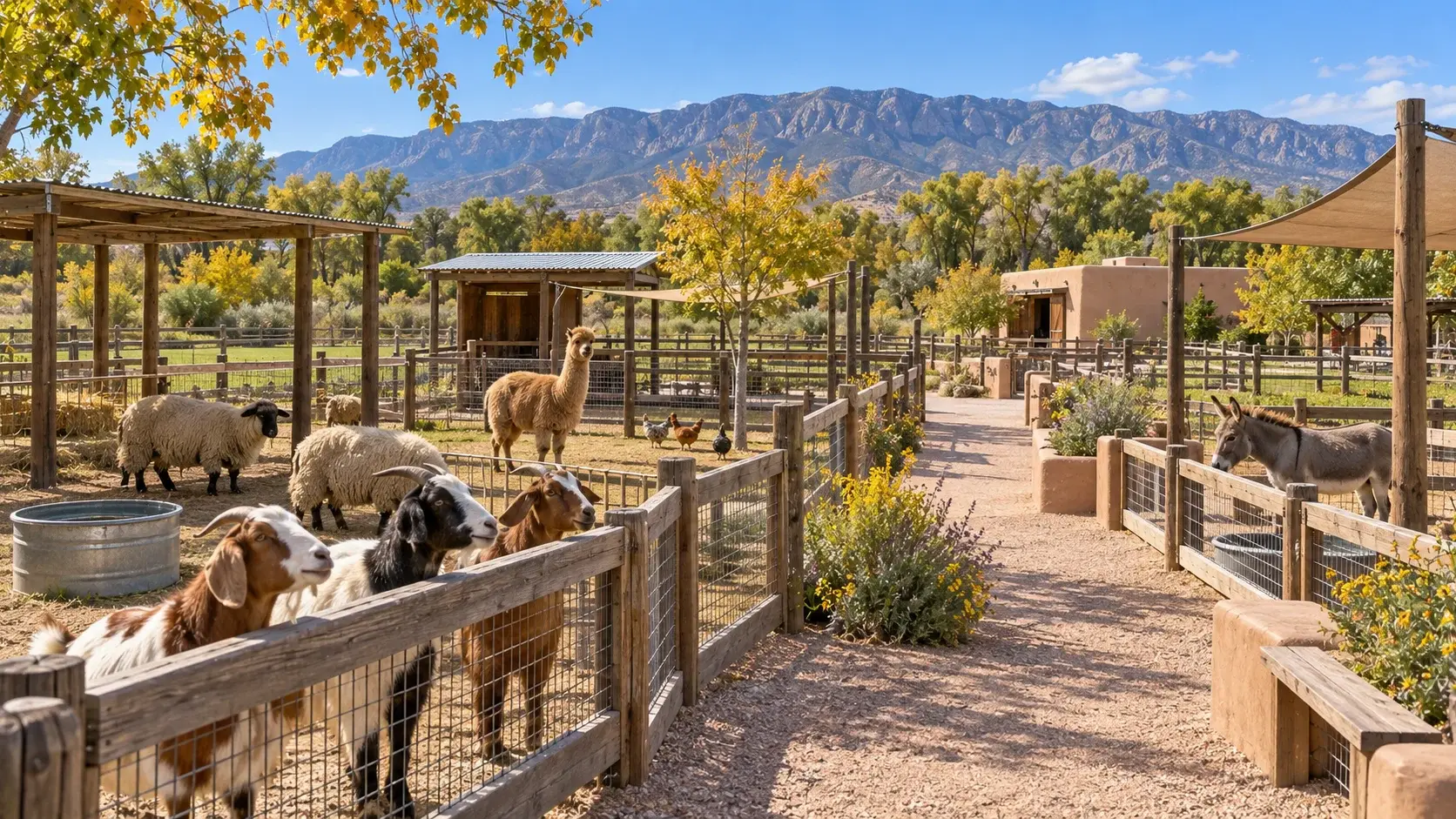 Illustrative New Mexico petting-zoo scene