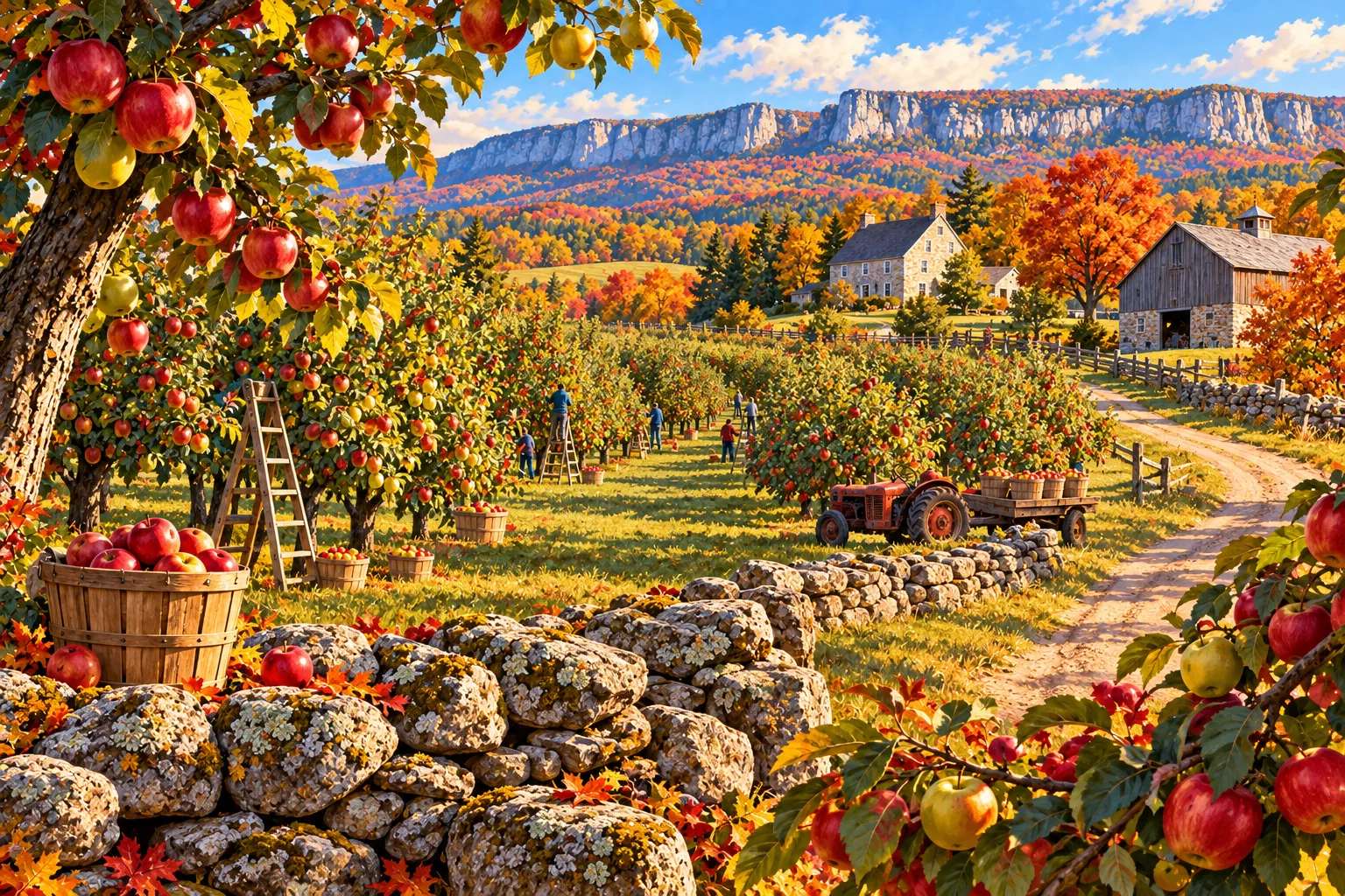 Apple orchard in New York during the fall apple-picking season