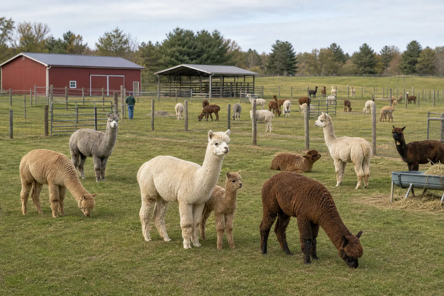 A breeding herd of alpacas on a working farm