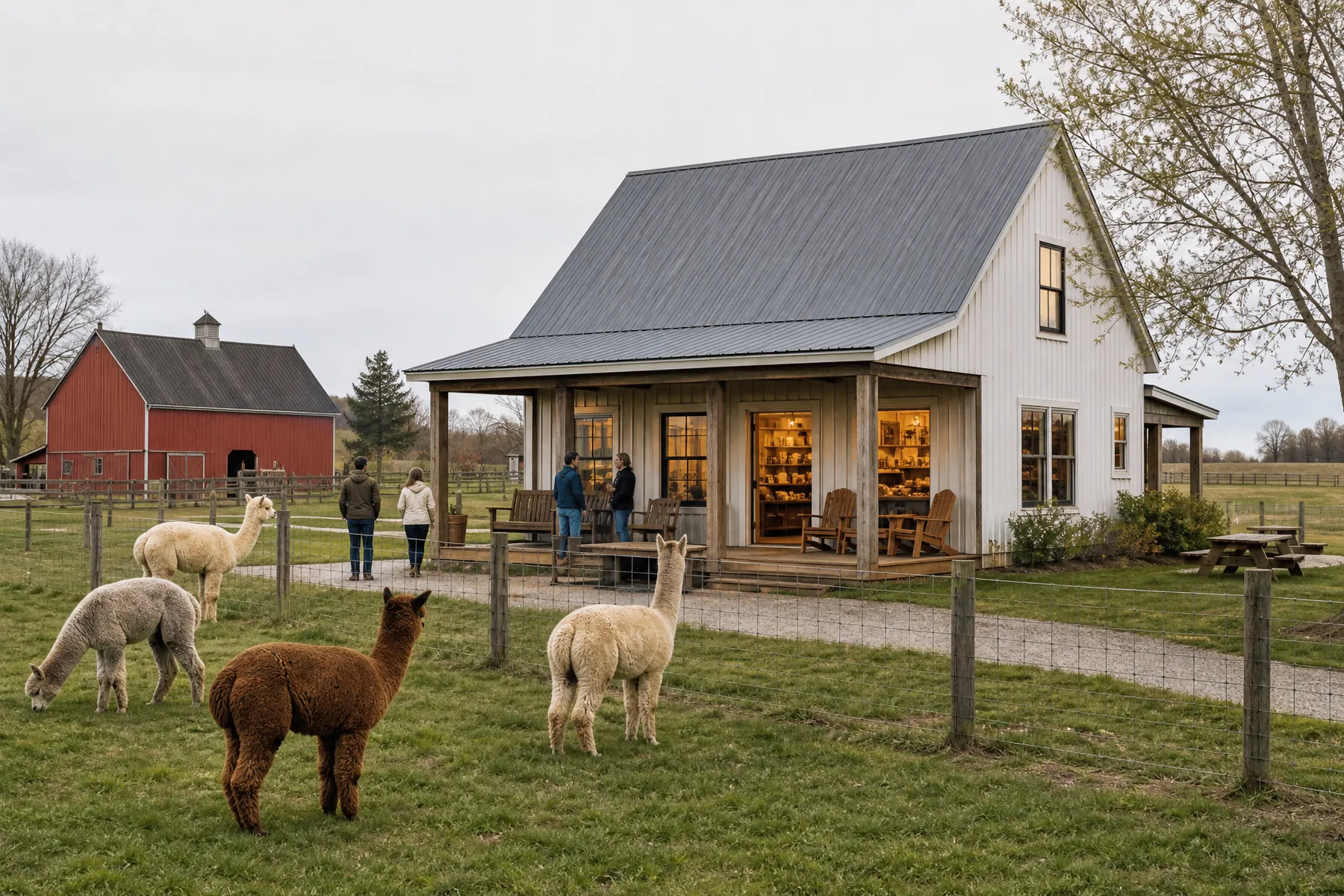 An alpaca farm combining a farm store with guest lodging