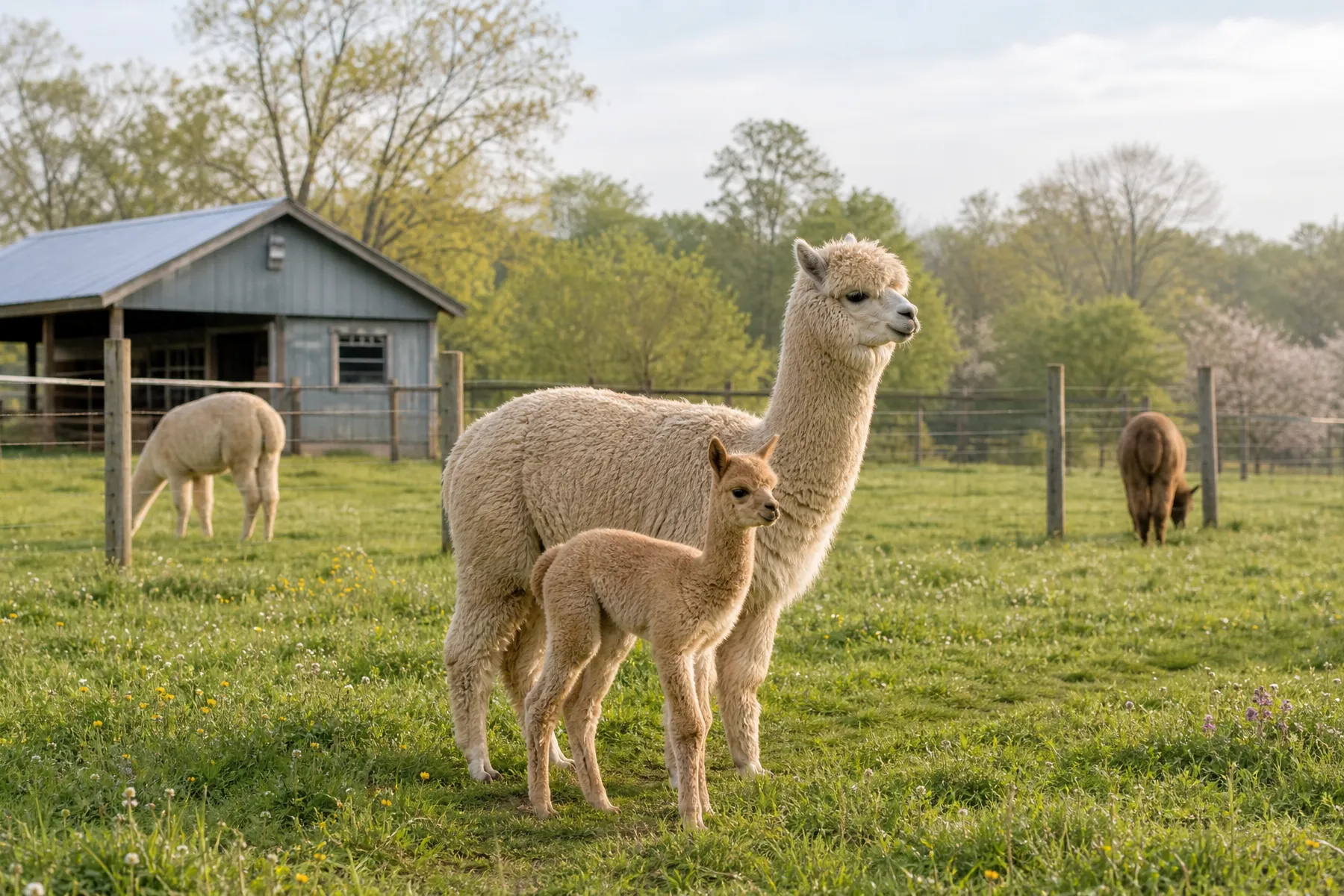 An alpaca farm visit during mild spring weather