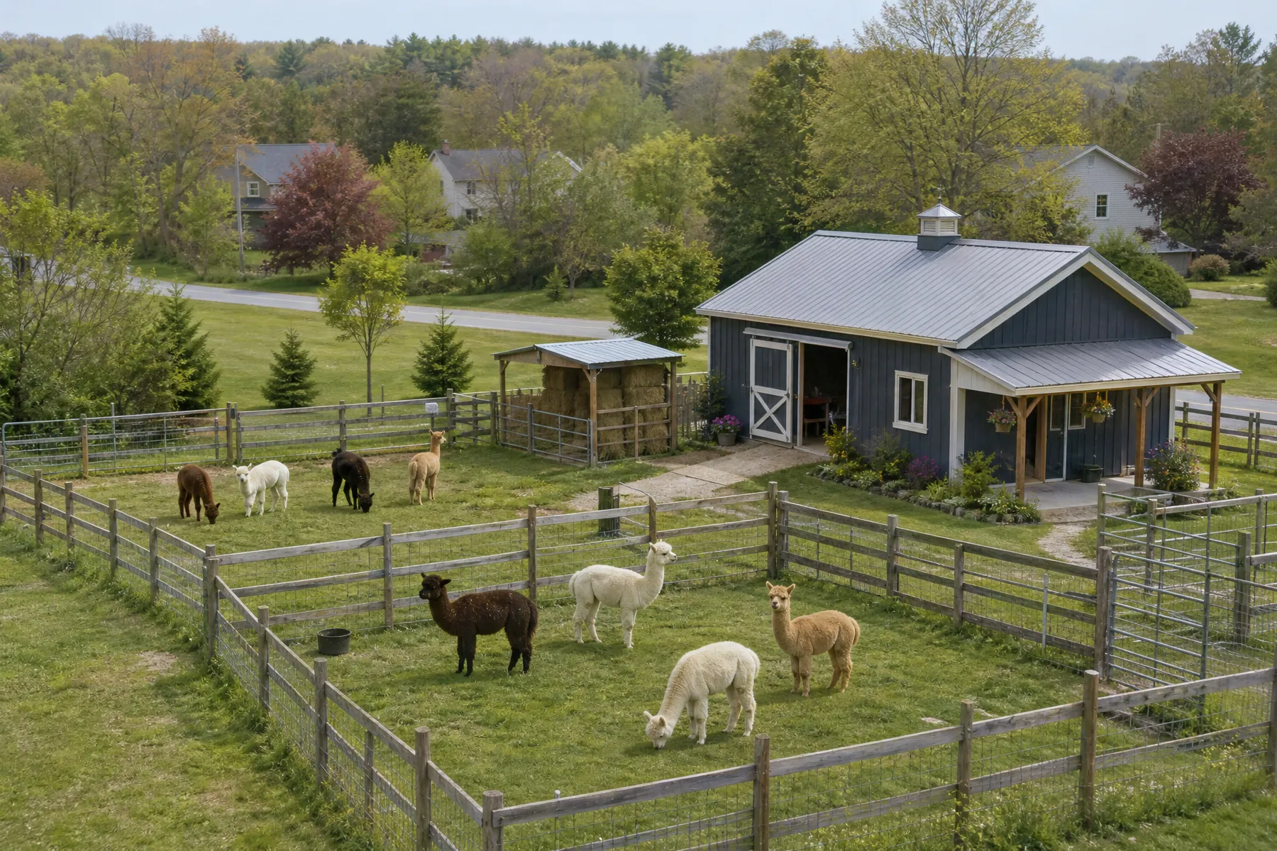 Alpacas kept on a carefully arranged small-acreage farm