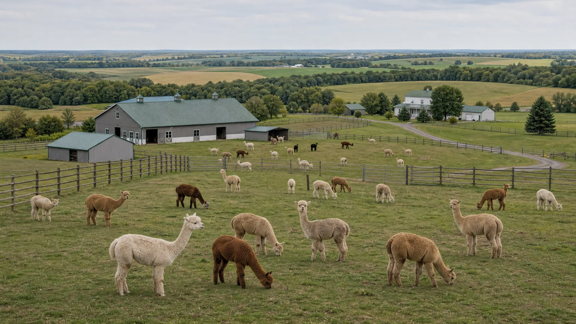 Alpacas on an American farm landscape