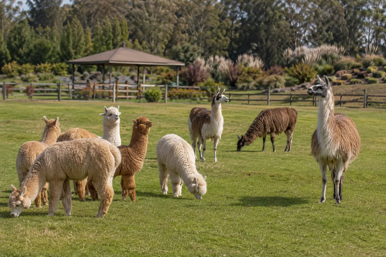Alpaca and llama behavior comparison in a pasture