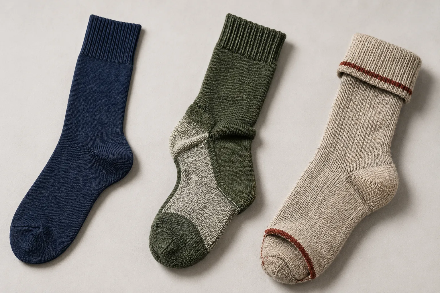 Close-up men's alpaca-blend sock showing cuff ribbing, heel reinforcement, sole cushioning, and toe seam construction