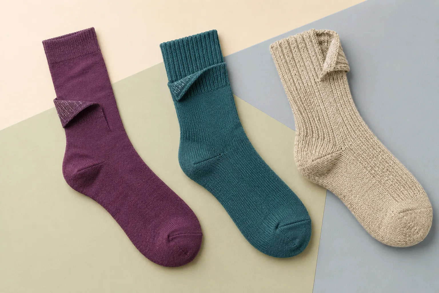 Fine-gauge, everyday, and boot-weight women's alpaca-blend socks showing different knit densities