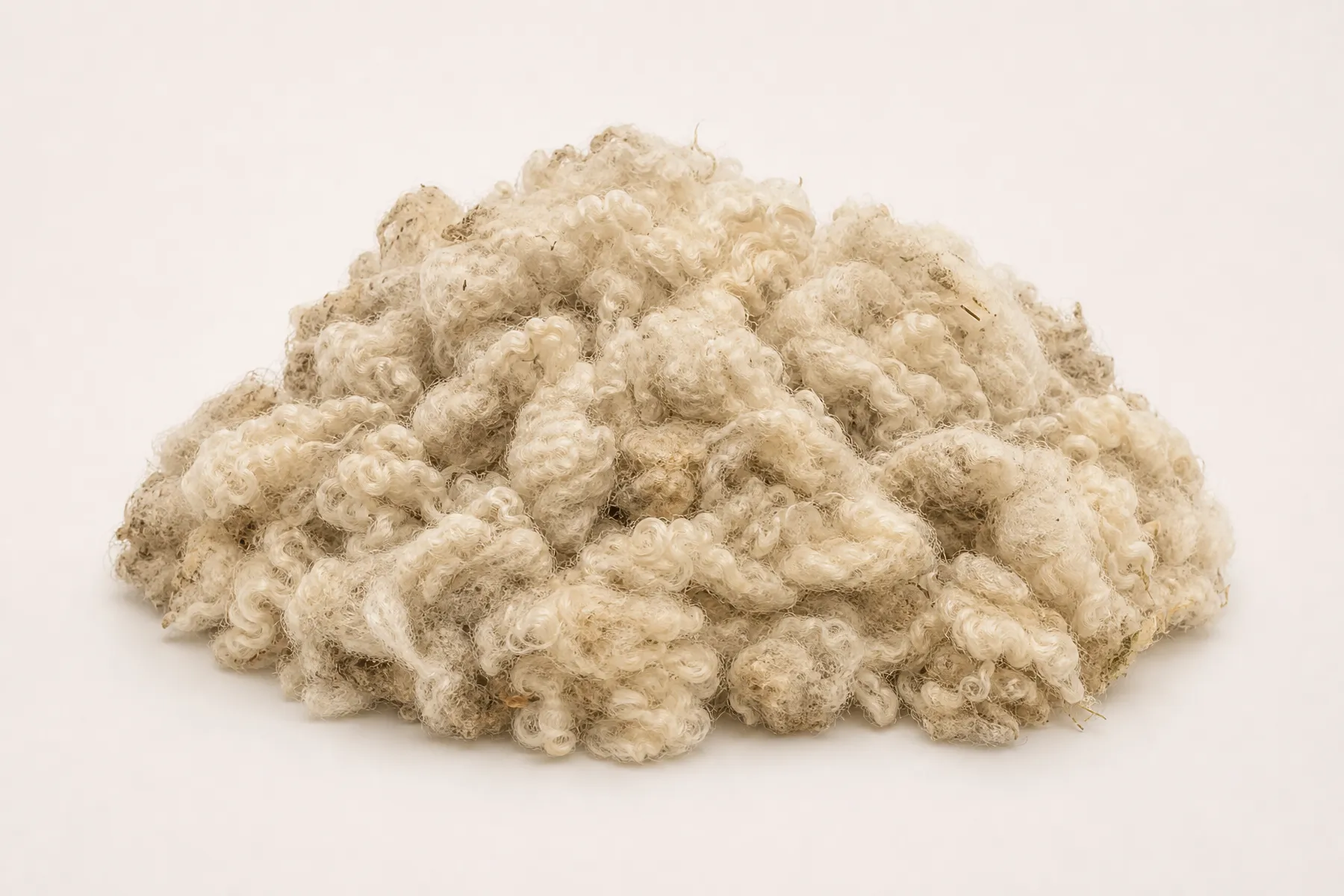 Freshly shorn raw sheep wool before processing