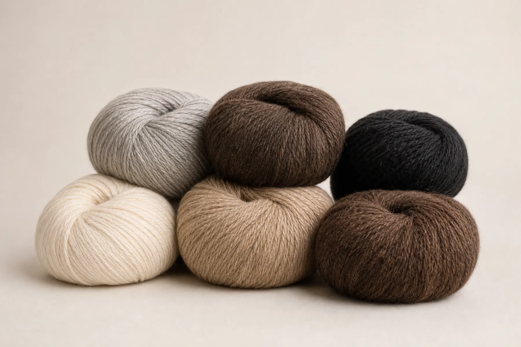 Alpaca yarn in a range of natural fleece colors