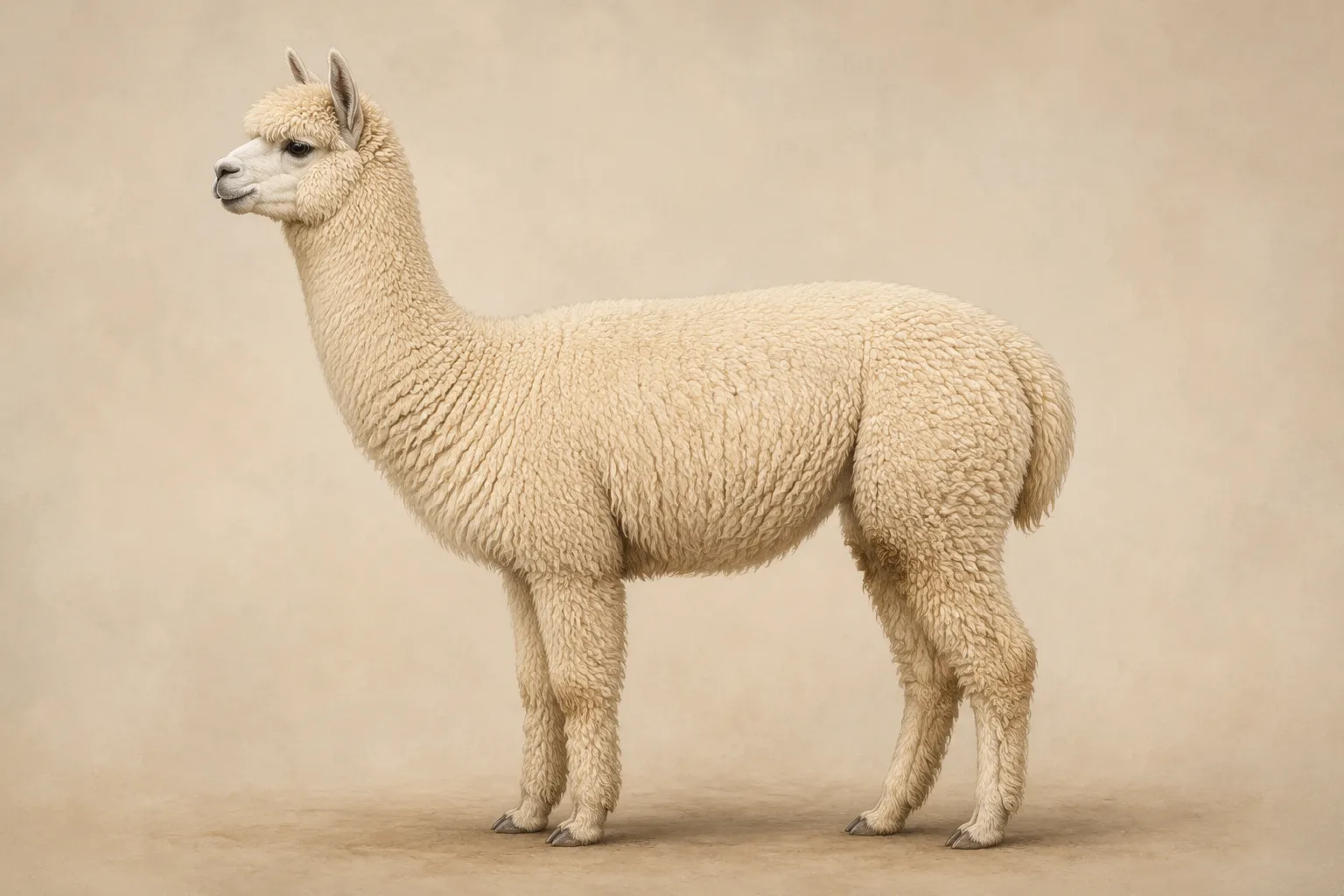 Side-view alpaca used to explore fleece from different body areas