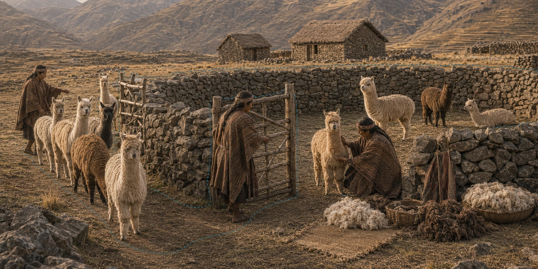 Alpacas gathered near a barn on a modern family farm