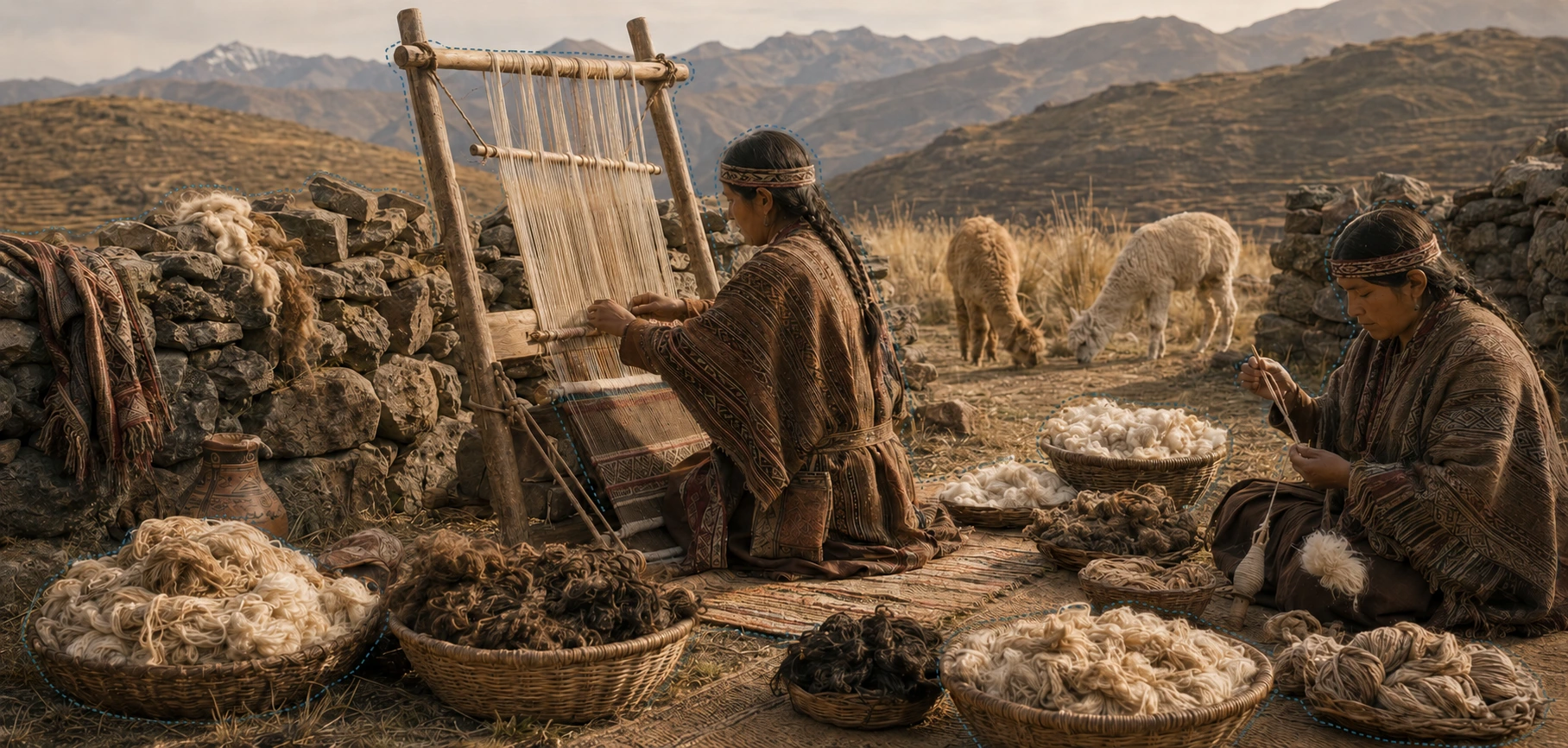 Alpaca fiber and textile-making scene