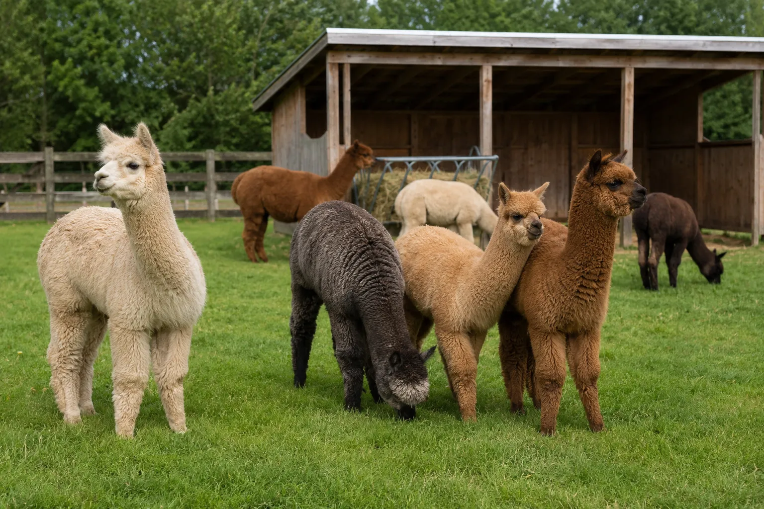 Young alpacas growing together in a herd