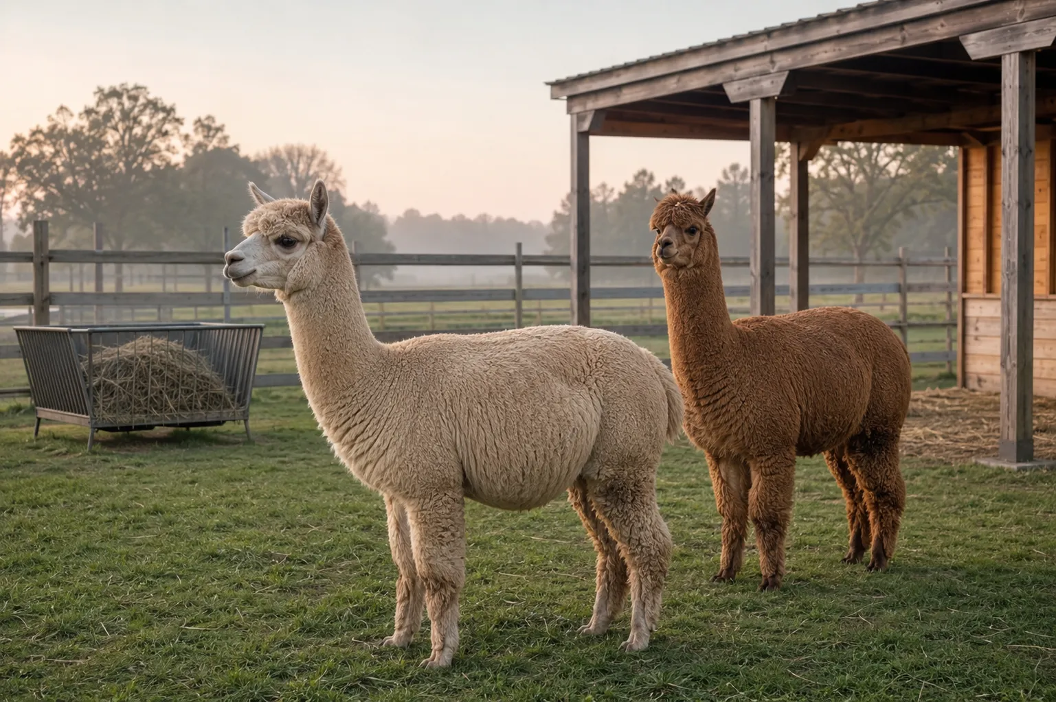 A mother alpaca and newborn cria representing pregnancy and birth within the herd lifecycle