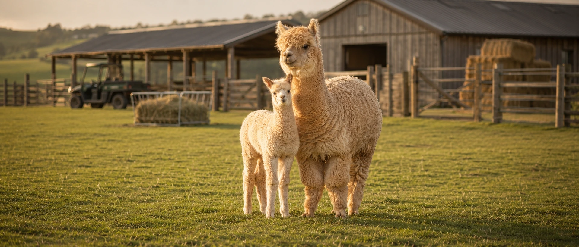 Alpacas standing together on an American farm